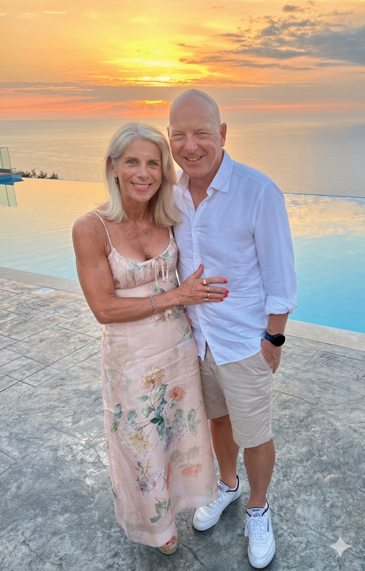 Chris and Paul at sunset on the Mediterranean