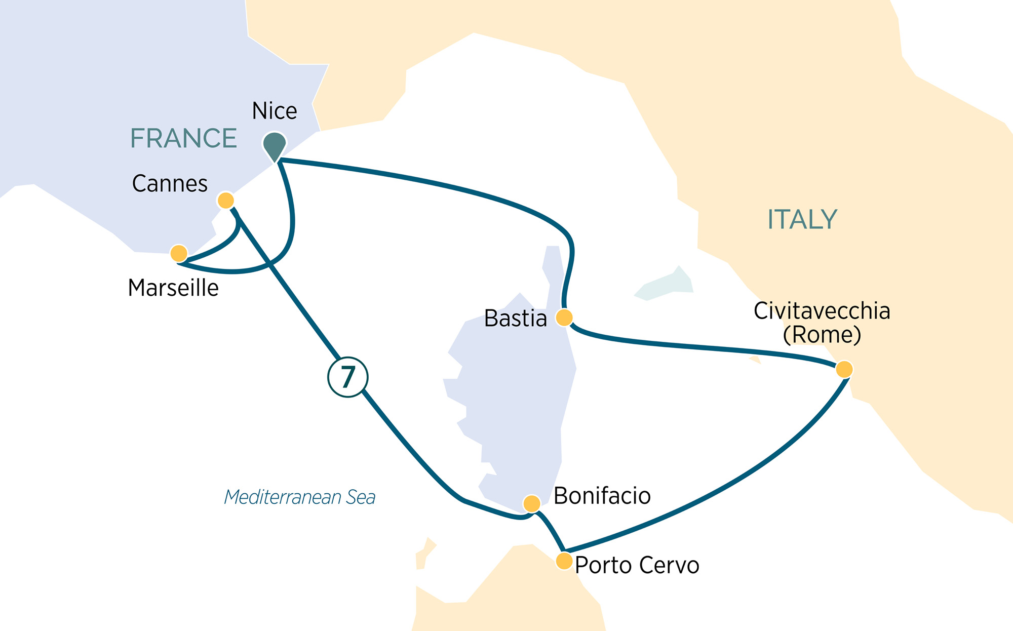 Map of the Riviera Rendezvous cruise route
